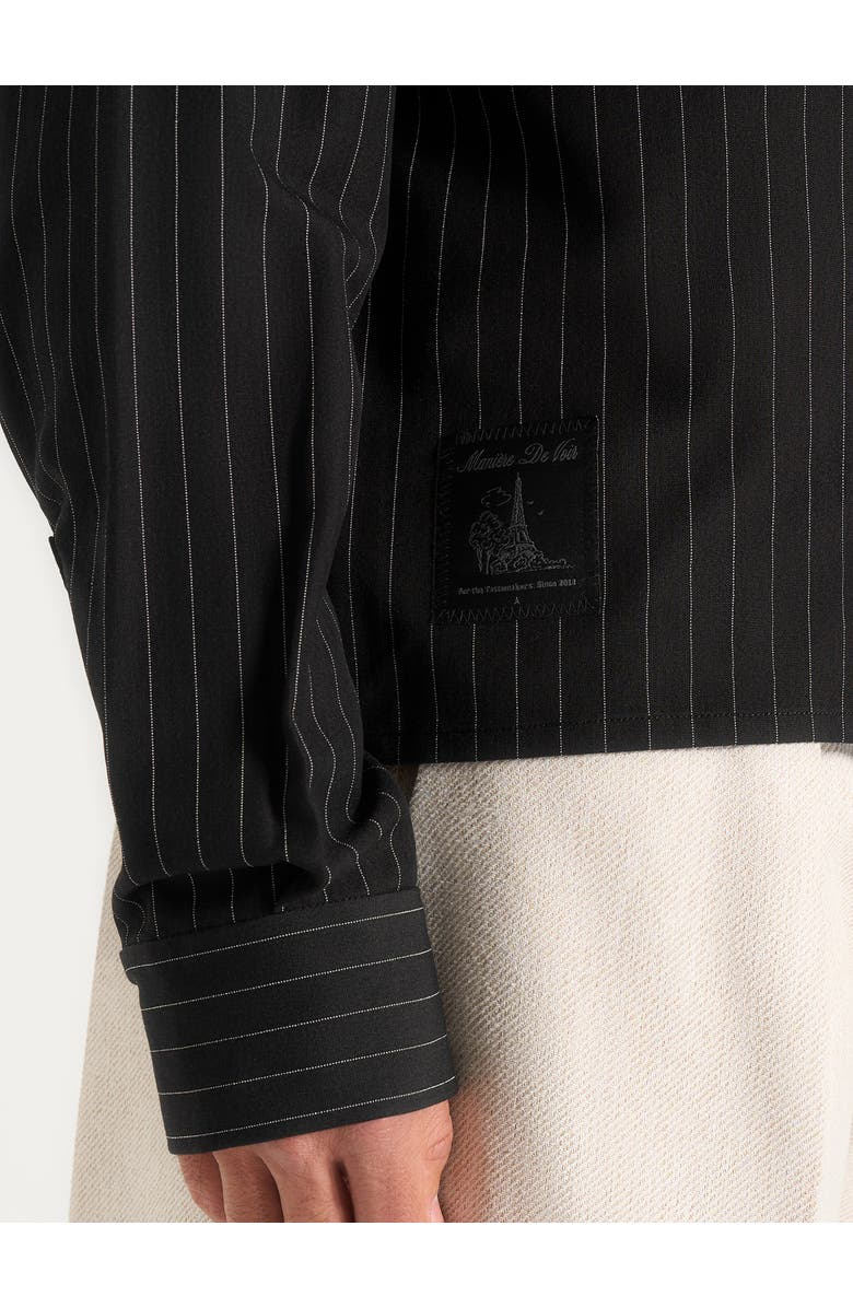 Manière De Voir Arlo Pinstripe Cropped Long Sleeve Shirt, Alternate, color, Black