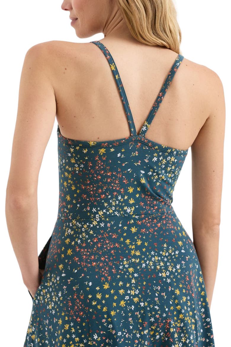 Fit & Flare Midi Dress Made With Organic Cotton, Alternate, color, Deep Aqua Flower Fields