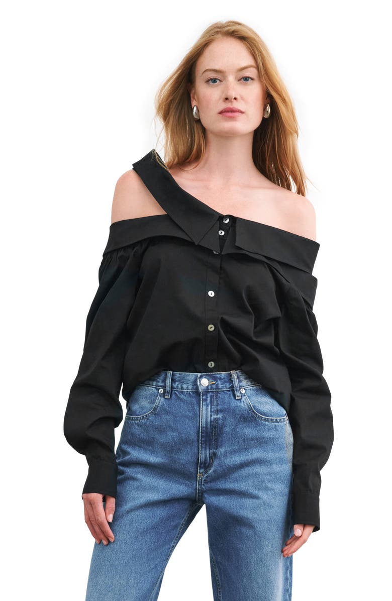 Marcella Vesper Off the Shoulder Button-Up Shirt, Alternate, color, 