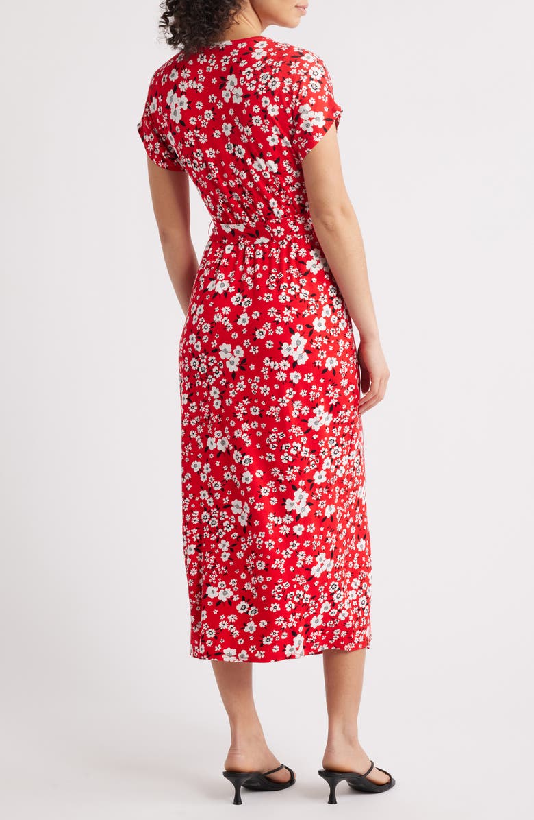 Loveappella Floral Print Faux Wrap Midi Dress, Alternate, color, Red