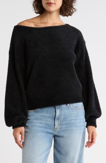 Abound Eyelash Knit Off-the-shoulder Sweater In Black
