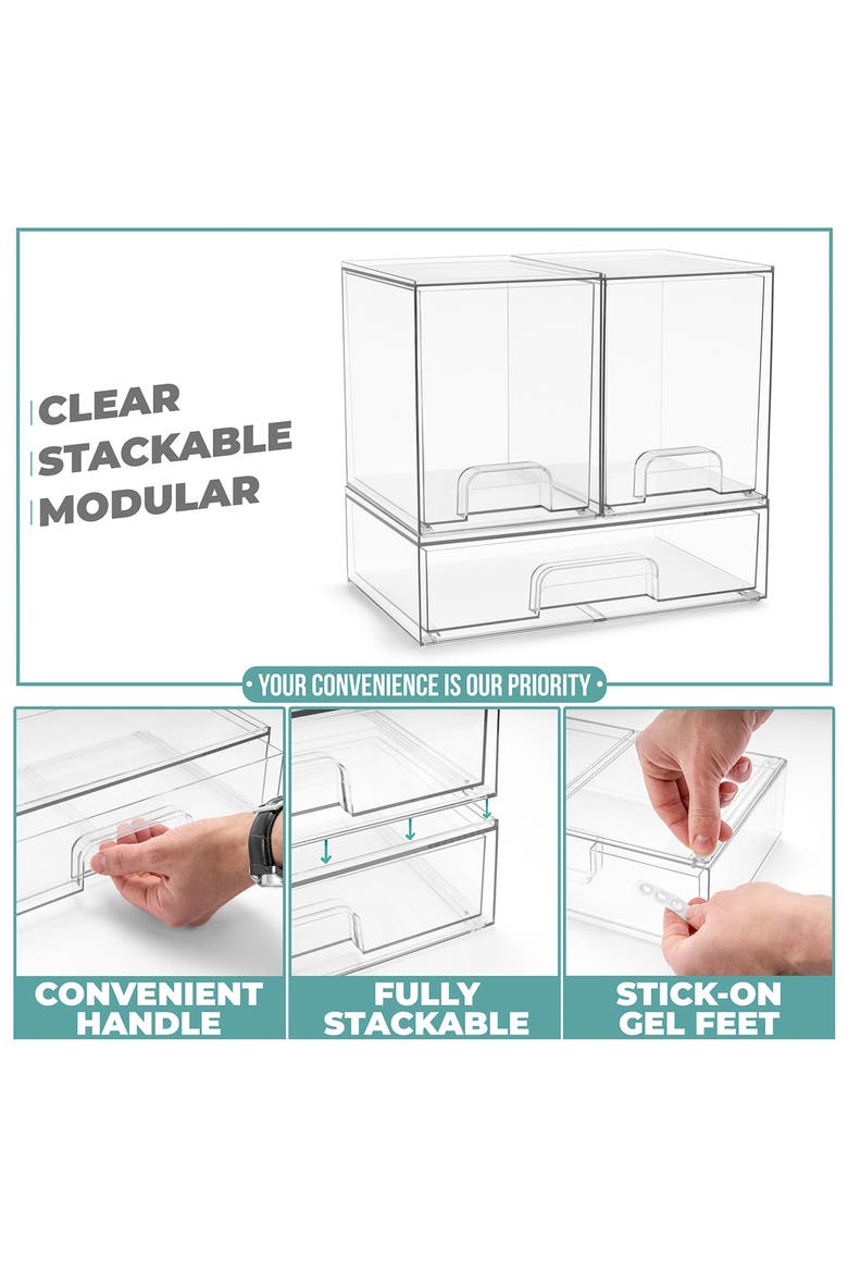 3-Pack Stackable Storage Drawers, Alternate, color, CLEAR