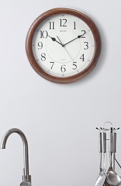 Seiko Classic Solid Oak Wall Clock In Brown