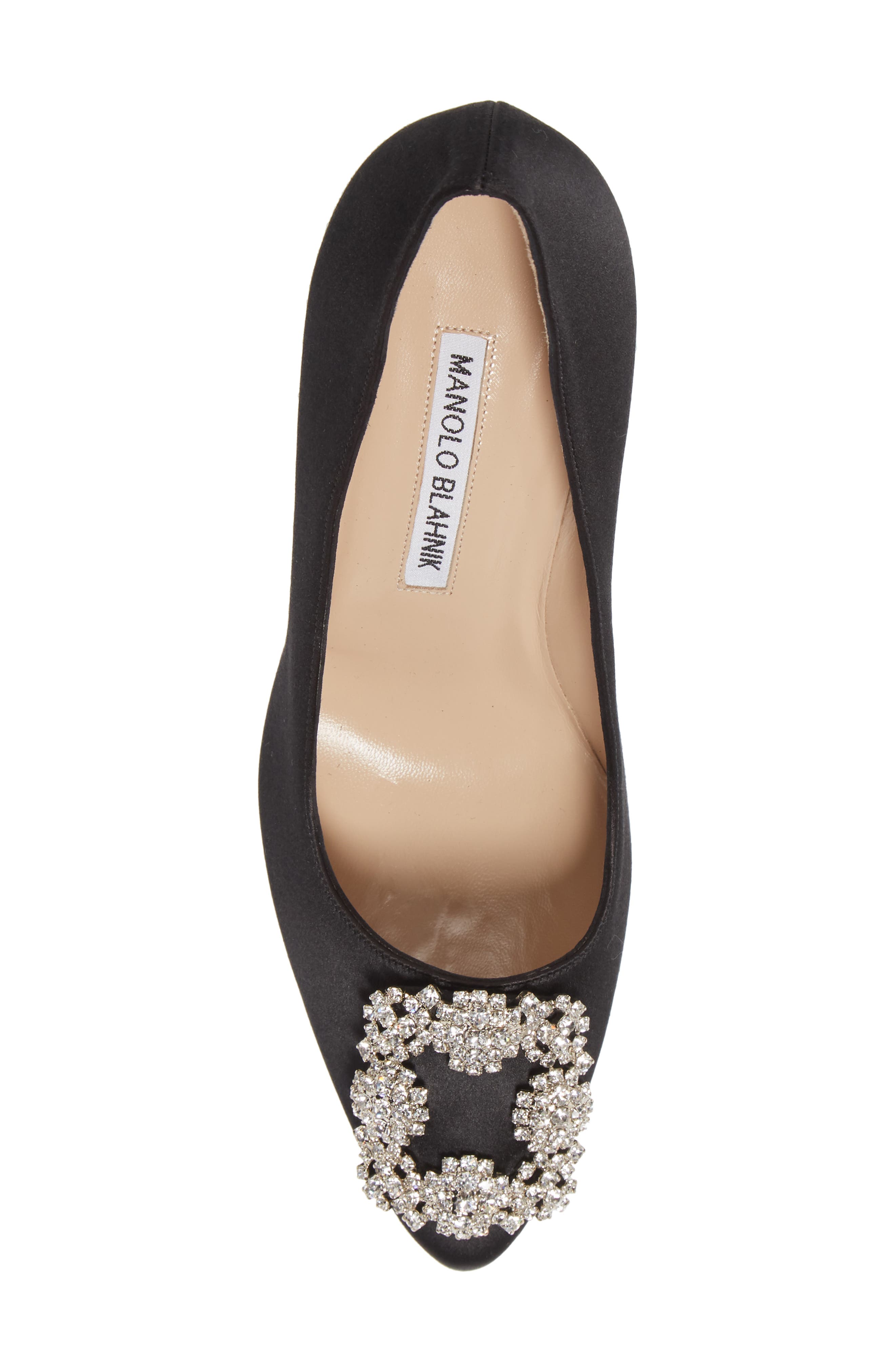 Manolo Blahnik Hangisi Crystal Buckle Pump, Alternate, color, Black Satin/ Clear Buckle