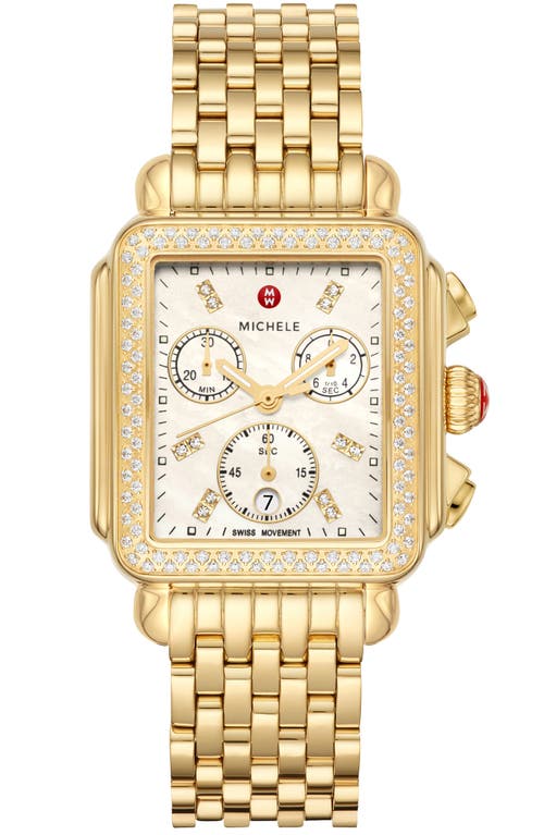MICHELE Deco Diamond Chronograph Bracelet Watch, 33mm in Gold at Nordstrom