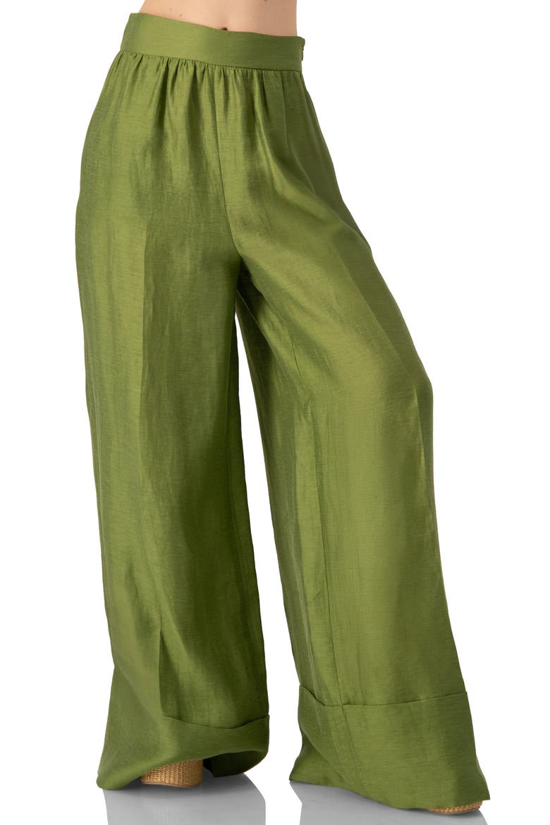 Linen Maxi Wide-Leg Pants, Main, color, Green
