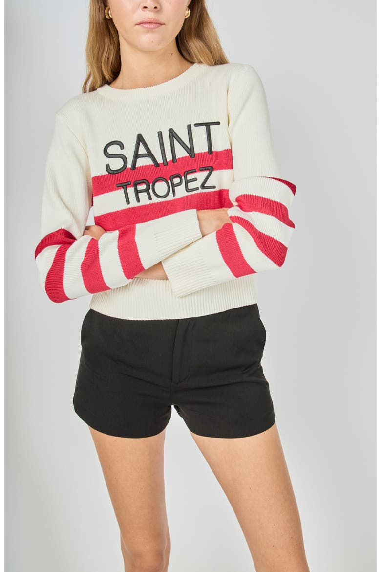 Saint Tropez Stripe Ribbed Sweater, Alternate, color, CREAM/ RED