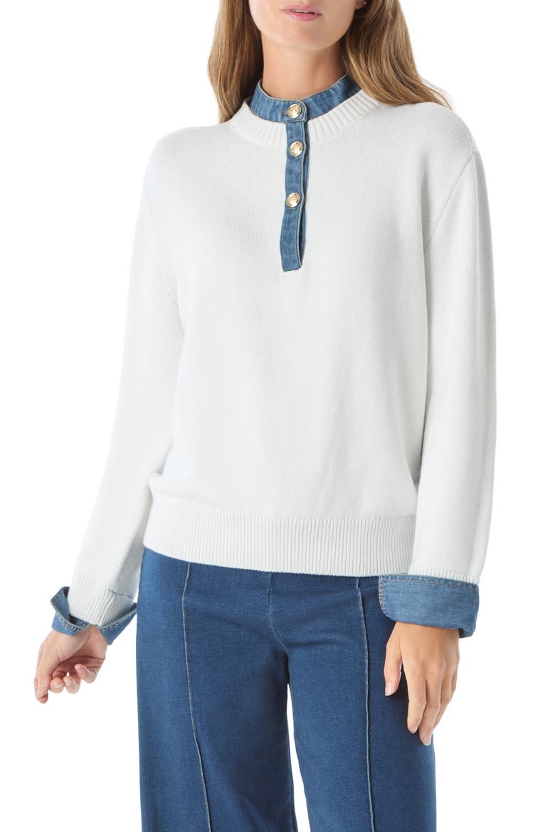Rae Denim Detail Sweater, Main, color, OPTIC WHITE
