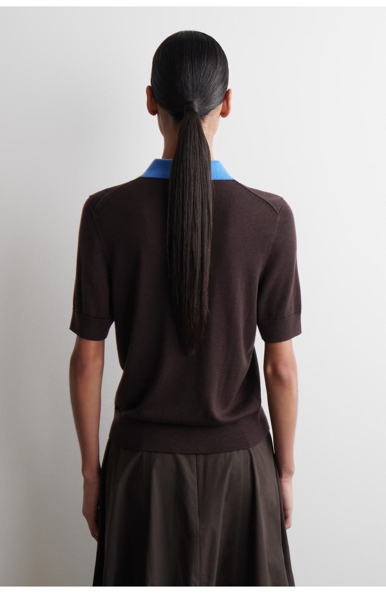 COS Shrunken Wool-Blend Polo Shirt, Alternate, color, Brown / Blue