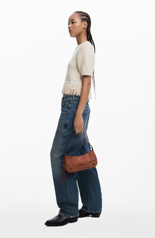 Desigual Small Embroidered Faux Leather Crossbody Bag In Camel