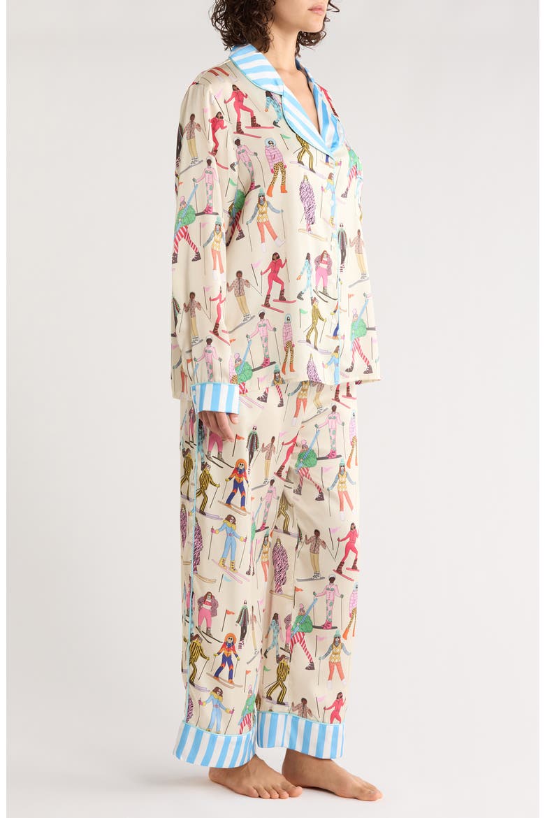 Skiing Print Long Pajamas, Alternate, color, CREAM