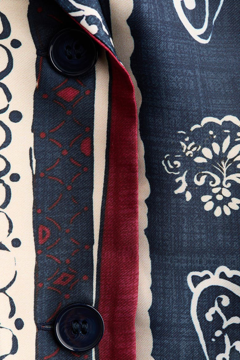 Printed Double-Breasted Jacket, Alternate, color, Navy blue/paisley