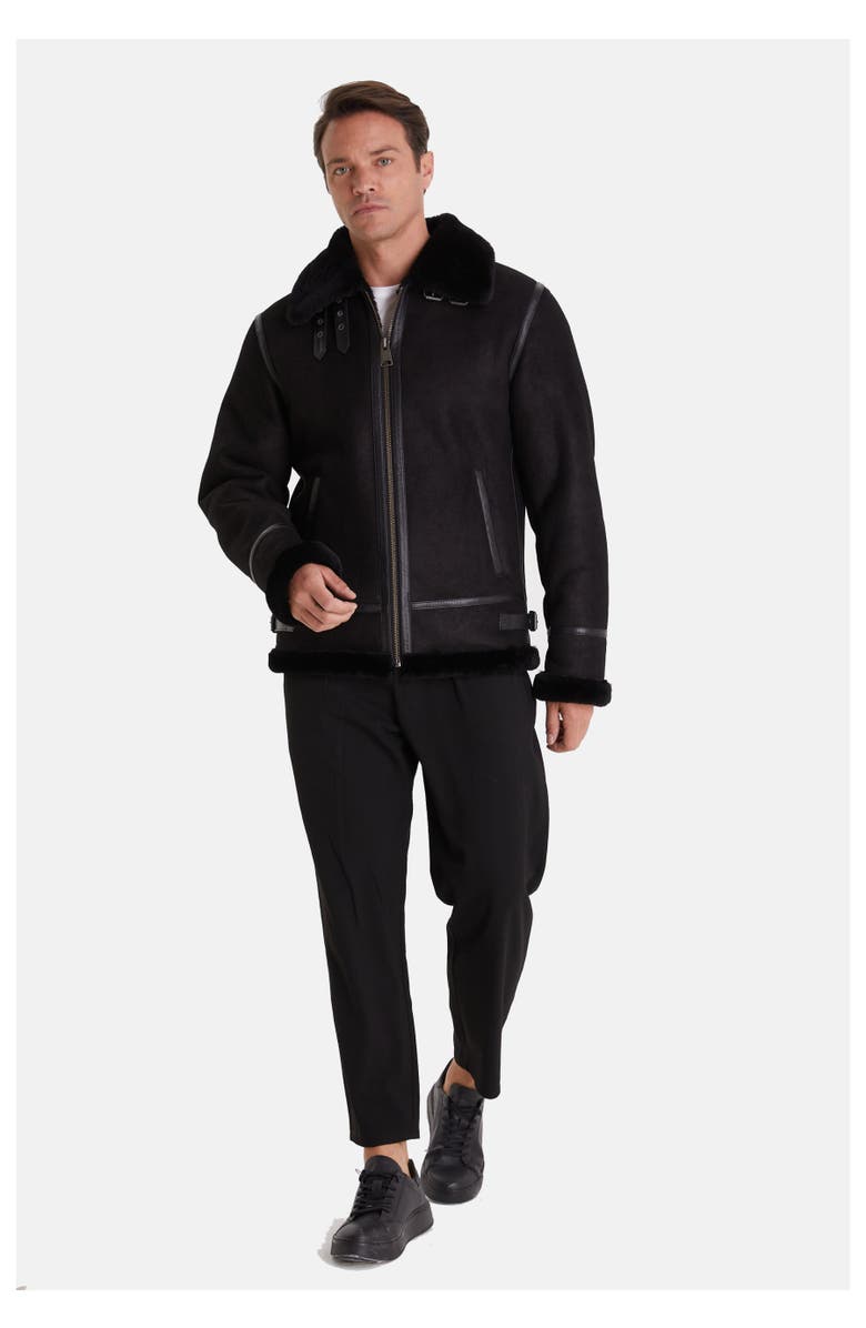 Furniq UK Frederick Shearling Aviator Jacket, Alternate, color, Black / Black Wool