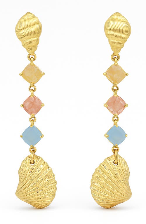 La Meno Seaside Pastel Shell Drop Earrings In Gold