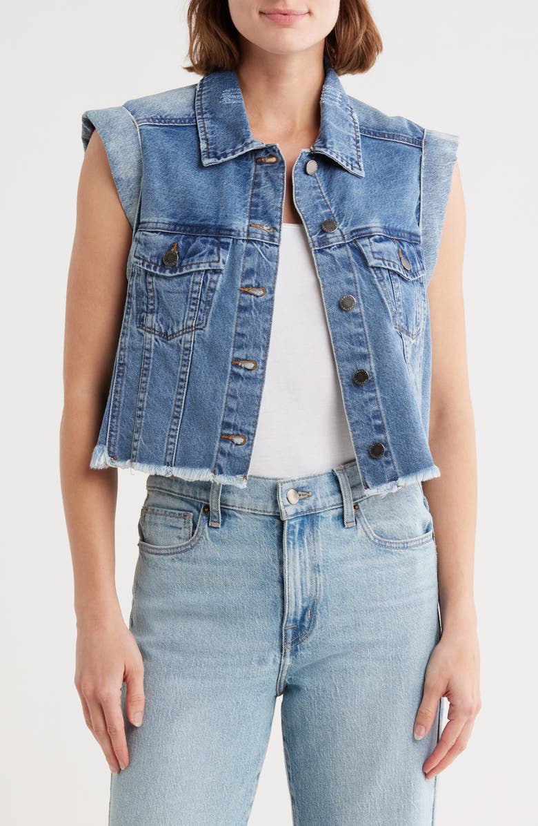 INDUSTRY REPUBLIC CLOTHING Cuffed Fray Hem Denim Vest, Main, color,