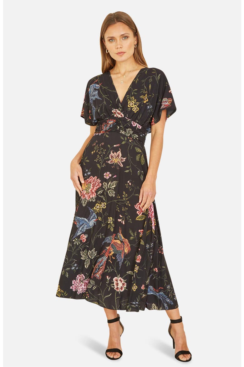 v neck ruched midi dress INEZ SLEEVELESS V-NECK RUCHED MIDI DRESS