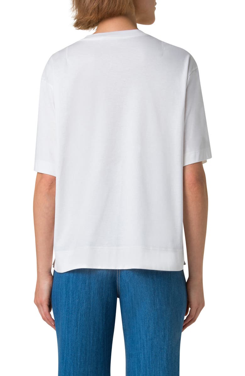 Akris punto Mesh Carnation Appliqué Cotton T-Shirt, Alternate, color, Cream