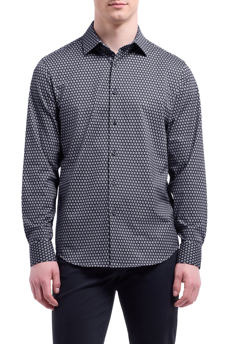 James OoohCotton® Geo Button-Up Shirt, Main, color, BLACK