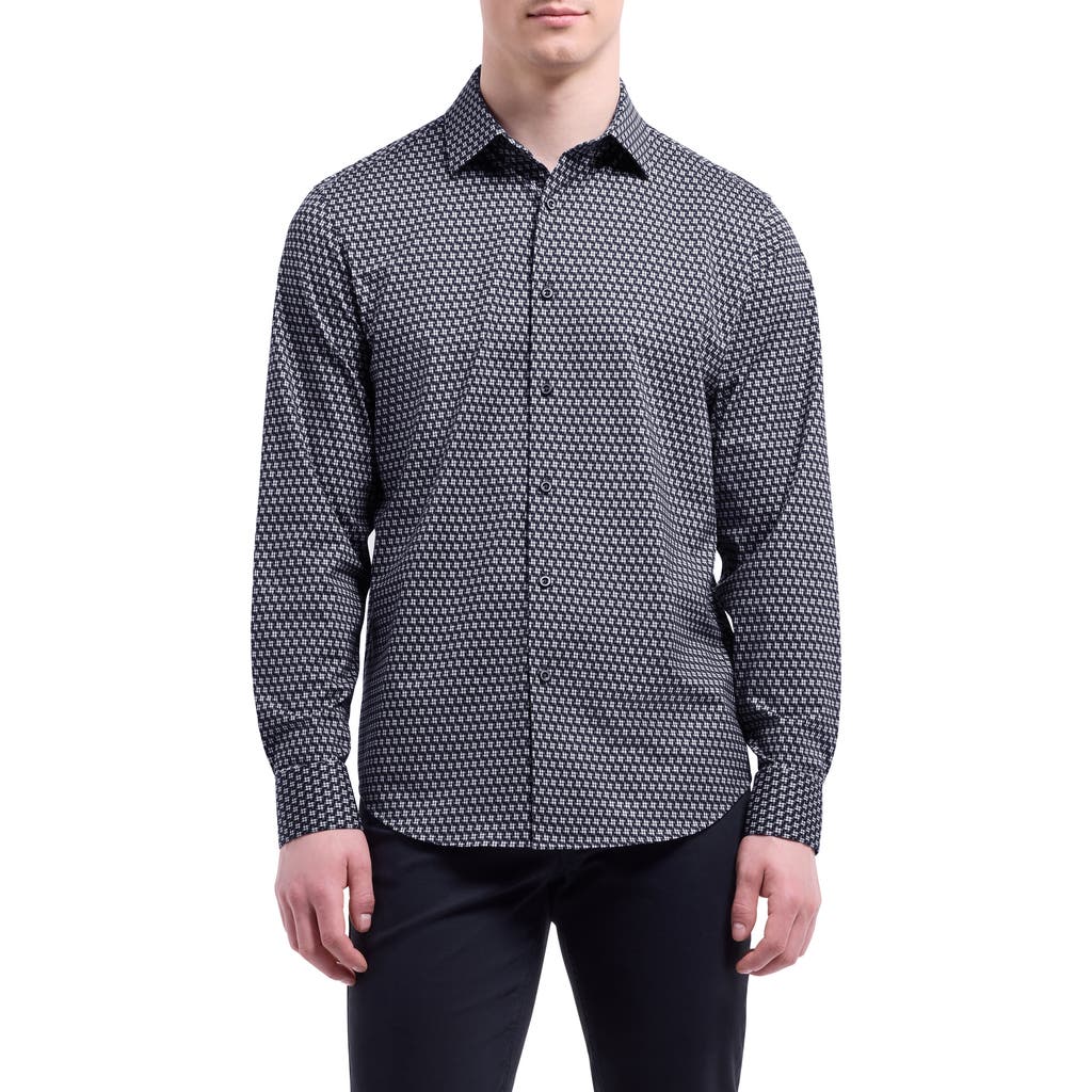 Bugatchi James Ooohcotton® Geo Button-up Shirt In Black