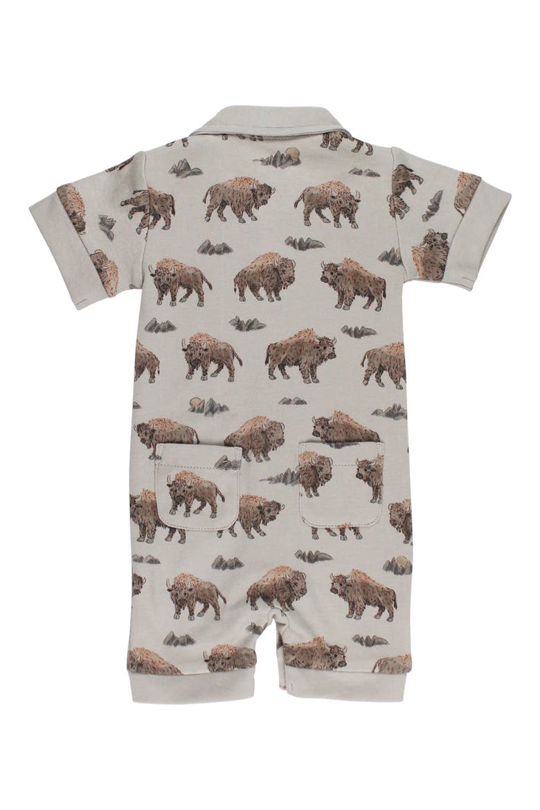 Print Organic Cotton Romper, Alternate, color, BISON