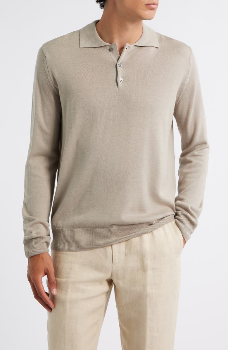 Aurélien Long Sleeve Cashwool<sup>®</sup> Polo Sweater, Main, color, Greige