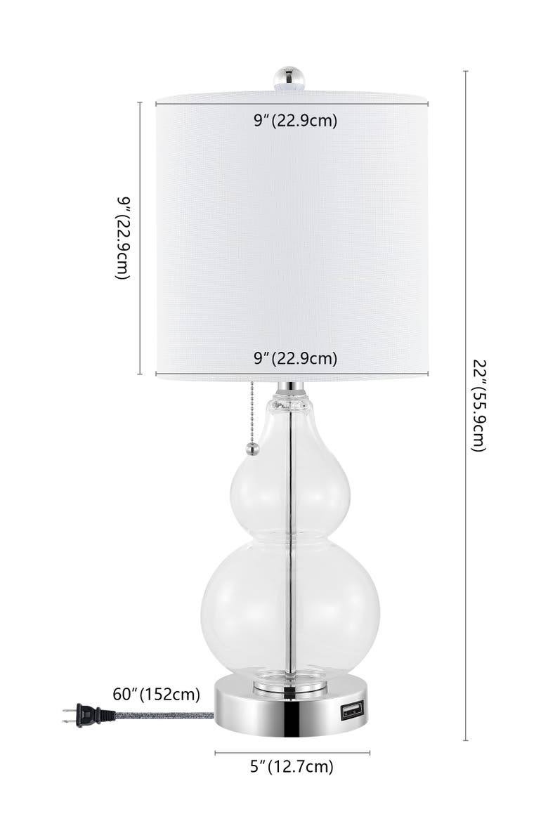 JONATHAN Y Cora 22" Classic Vintage Glass LED Table Lamp with USB Charging Port, Alternate, color, Chrome/Clear