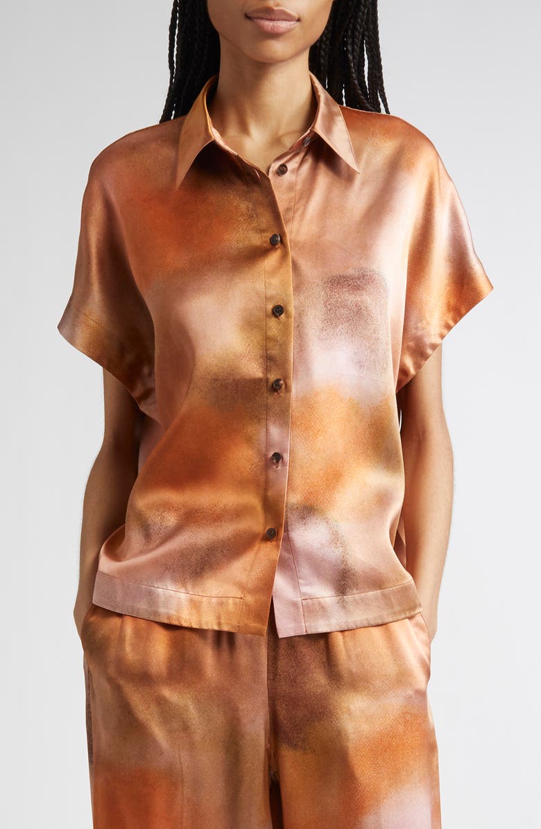 Lafayette 148 New York Pastel Print Oversize Dolman Sleeve Silk Satin Blouse, Main, color, 