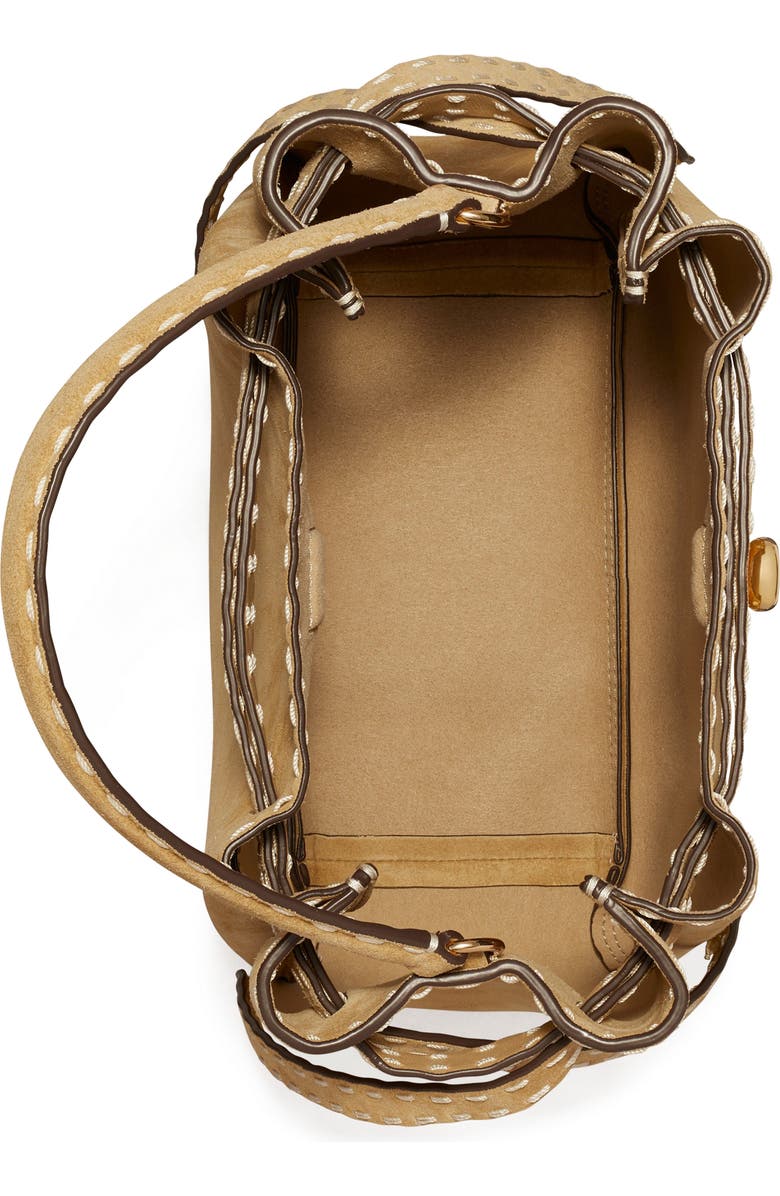 Tory Burch Romy Suede Bucket Bag, Alternate, color, Butter