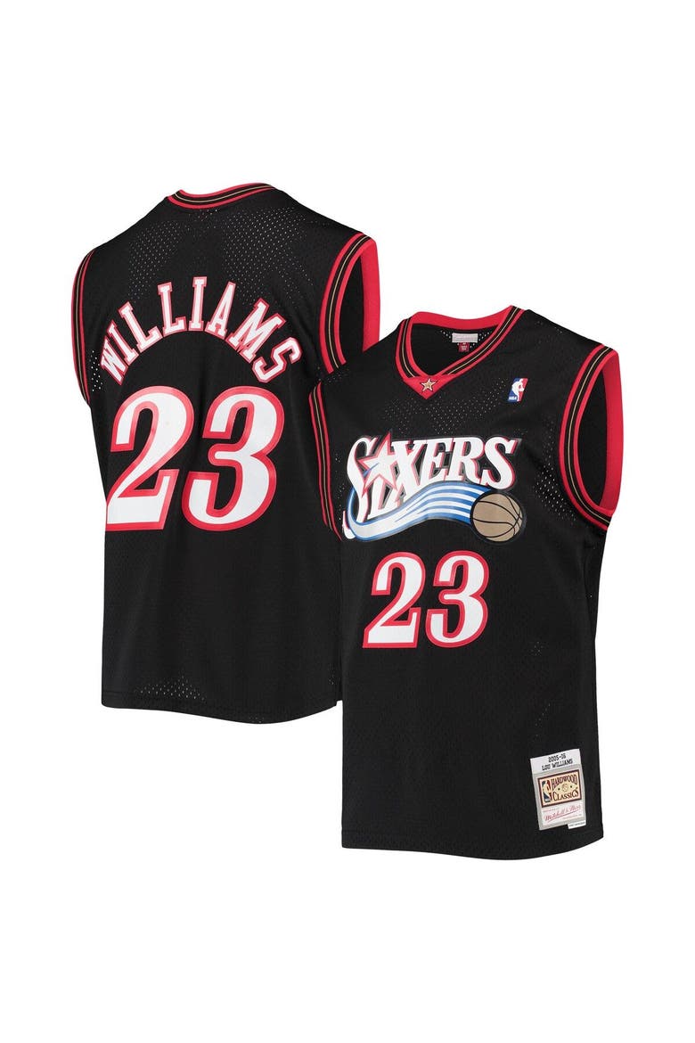 Men's Mitchell & Ness Lou Williams Black Philadelphia 76ers 2005/06 Hardwood Classics Swingman Jersey, Main, color, Black