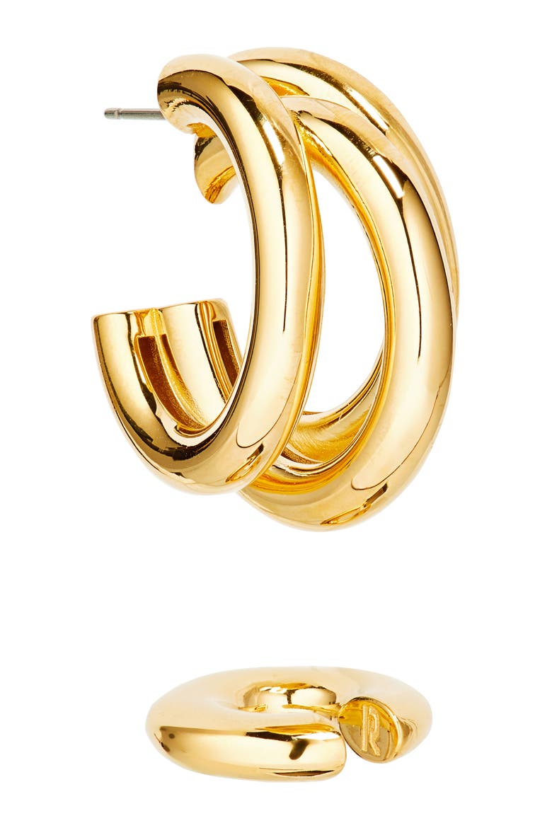 Triple Loop Hoop Earrings & Ear Cuff Set, Alternate, color, GOLD