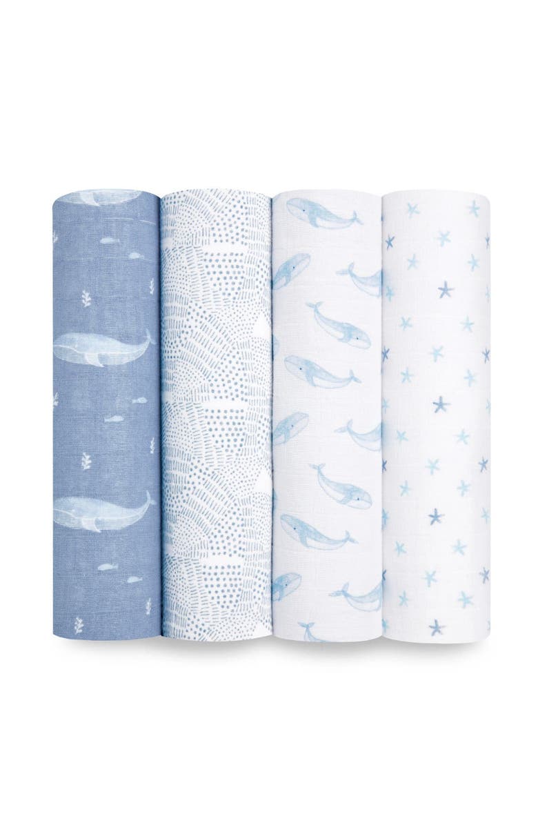 aden + anais Boutique 4-Pack 100% Organic Cotton Muslin Swaddles, Main, color, Oceanic