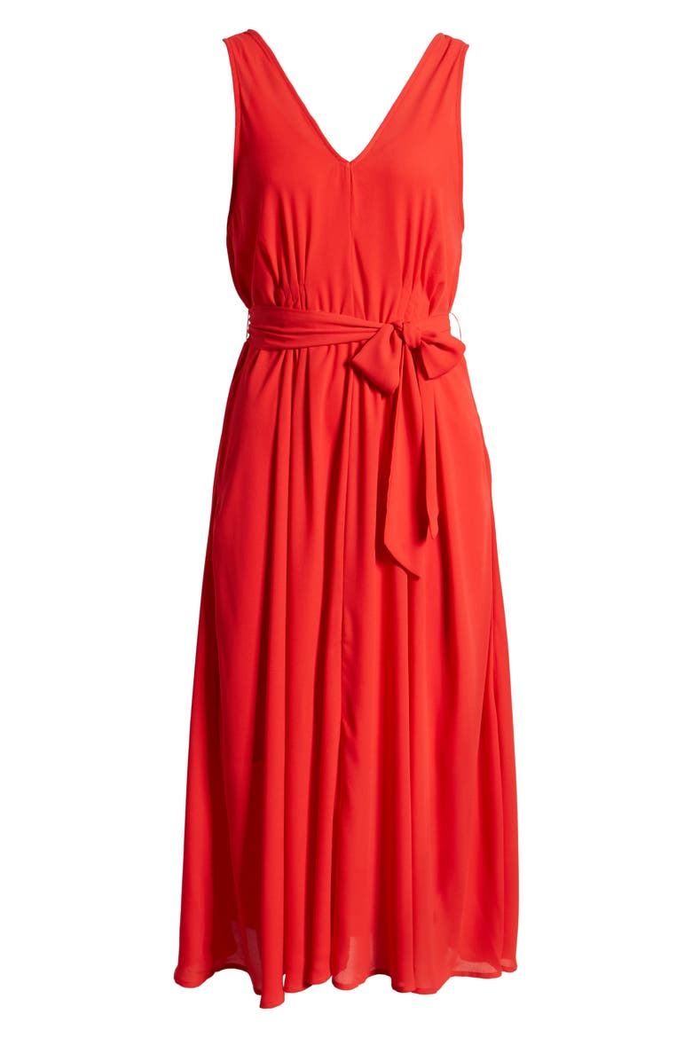 Riley V-Neck Pleat Dress, Alternate, color, AURORA/ RED