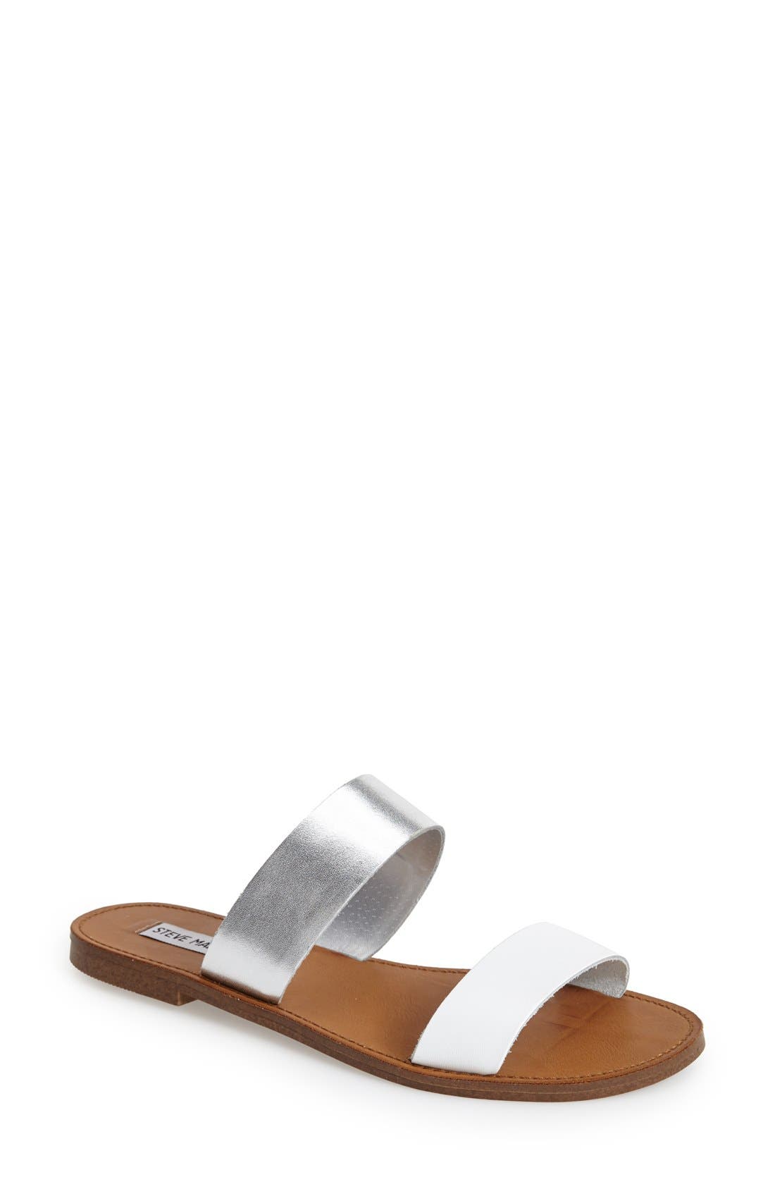 'D-Band' Leather Slide Sandal, Alternate, color, WHITE/ SILVER