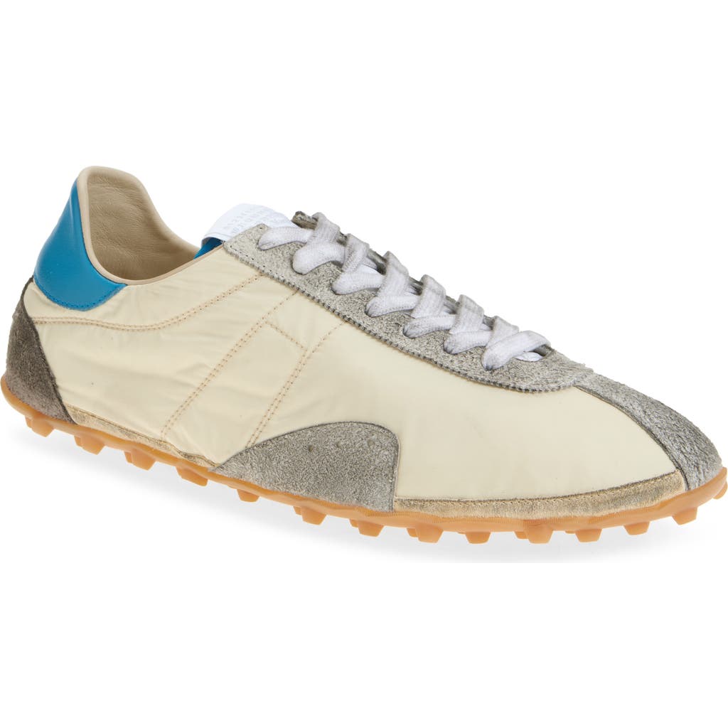 Maison Margiela Sprinters Low Top Sneakers With Dirty Effect In Lemon/white/grey