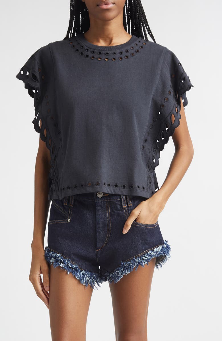 Isabel Marant Étoile Odyle Cut Out Cotton T-Shirt, Main, color, Faded Black