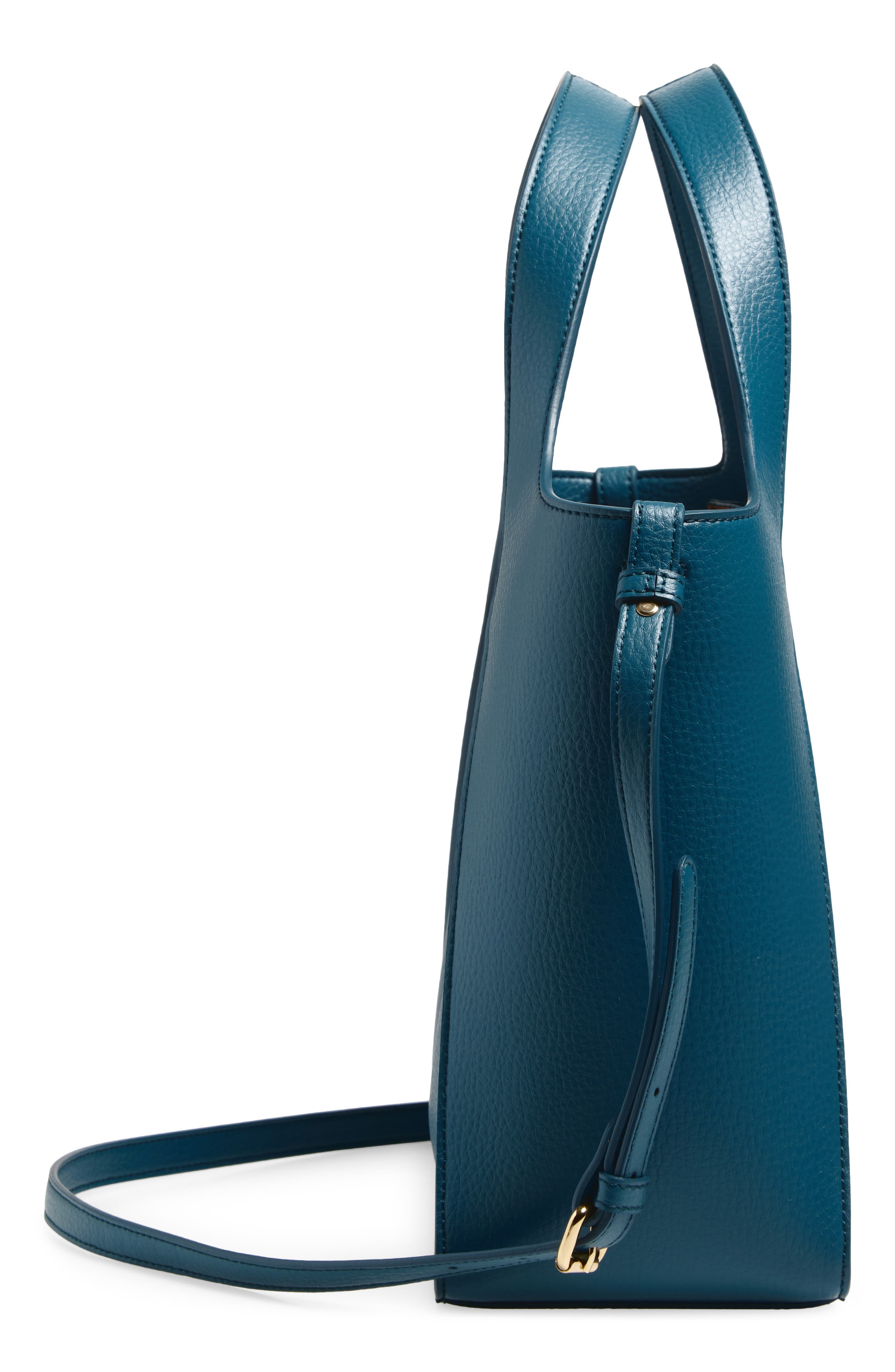 Stella McCartney Perforated Logo Grainy Faux Leather Tote, Alternate, color, Teal