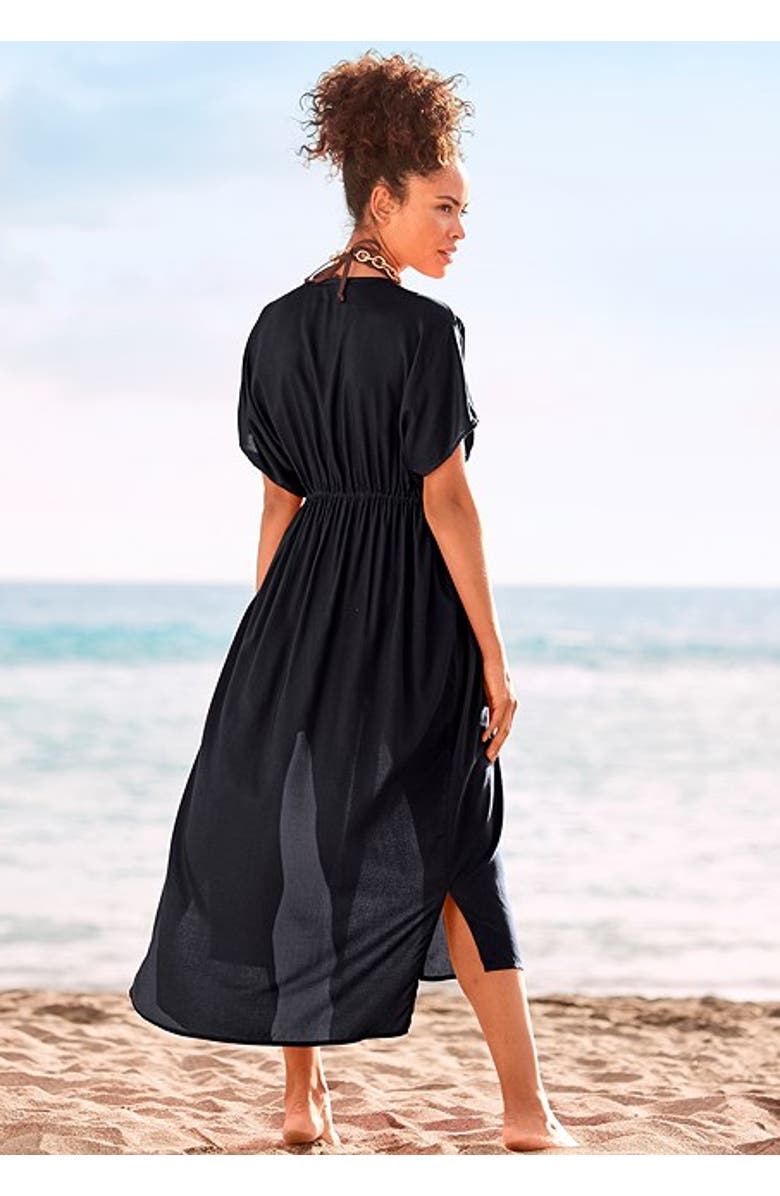 LASCANA Women's Short Sleeve Cover Up, Alternate, color, Black