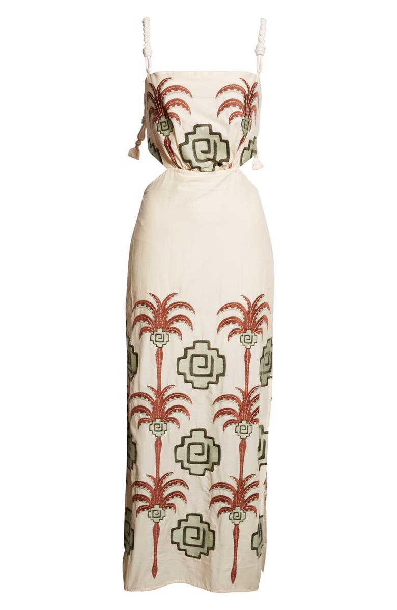 Johanna Ortiz Tributaries Embroidered Cotton Blend Dress, Alternate, color, Ecru / Chocolate/ Camel
