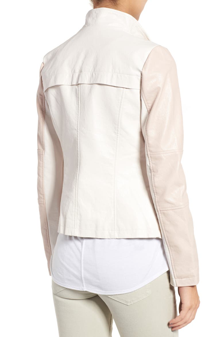 Asymmetrical Faux Leather Jacket, Alternate, color, BABY PINK/ WHITE