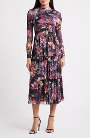 Anne Klein Floral Print Long Sleeve Dress