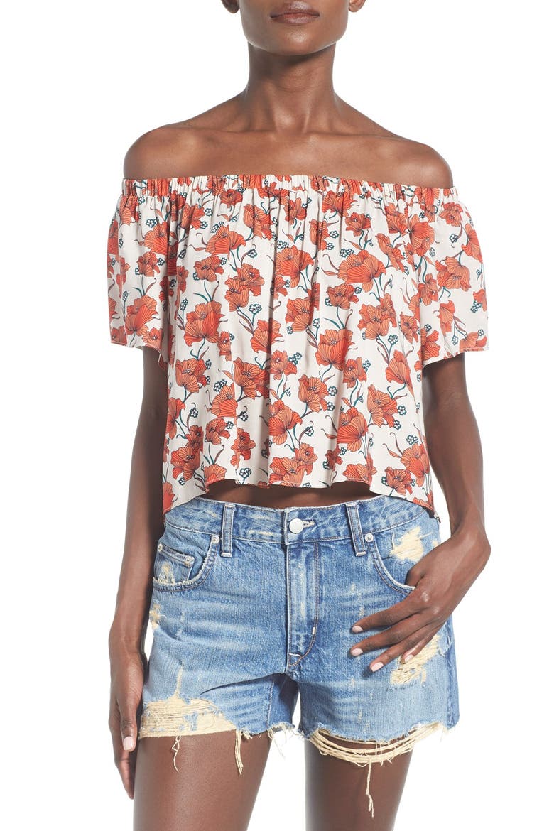 ASTR Mixed Print Off the Shoulder Top, Main, color, ORANGE MULTI FLORAL