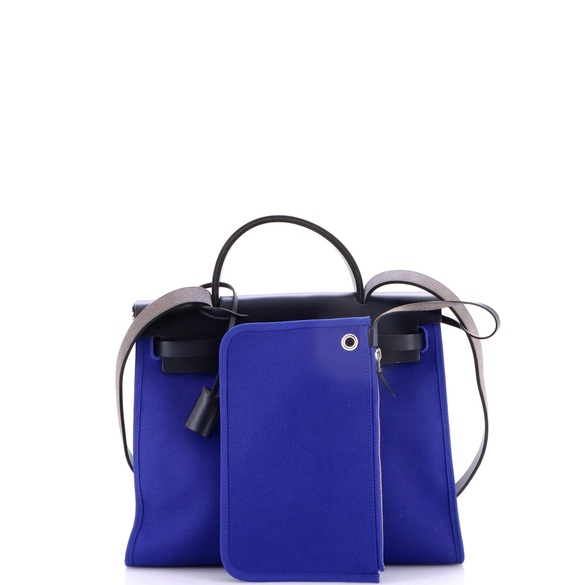 Pre-Owned Hermes Herbag Zip Leather and Toile 31, Alternate, color, Bleu Royal