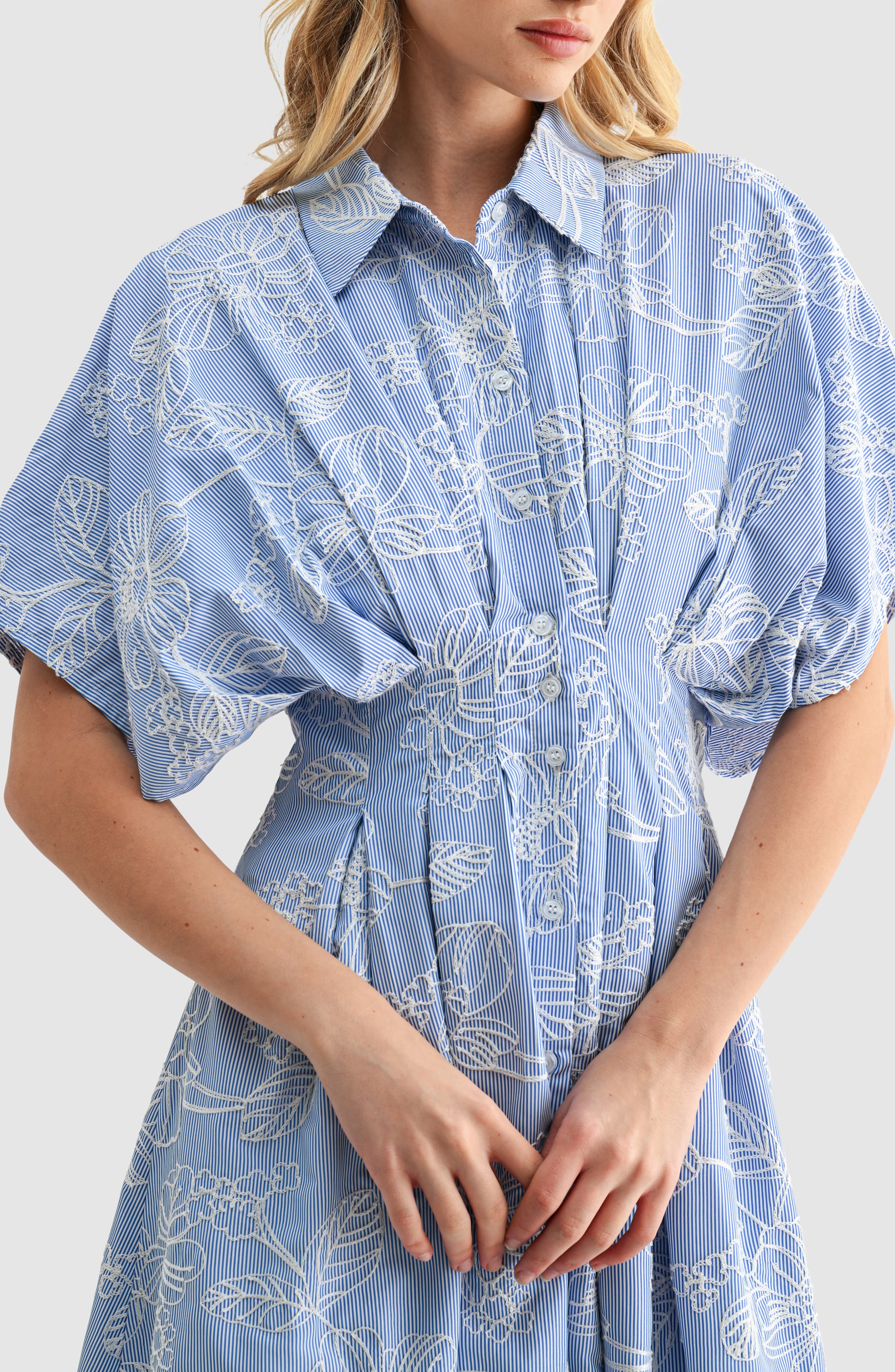 Mila Mae Embroidered Stripe Midi Shirtdress (Women) | Nordstrom