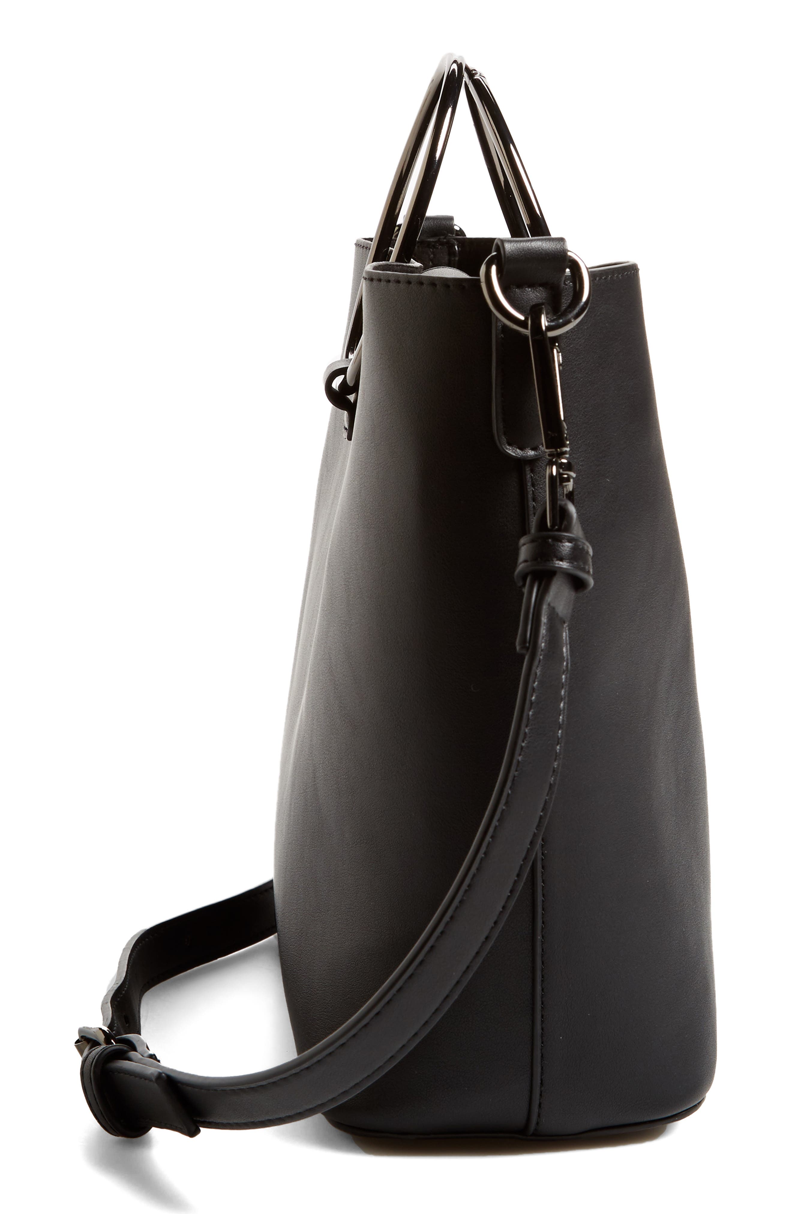 Street Level Metal Handle Faux Leather Crossbody Bag, Alternate, color, 