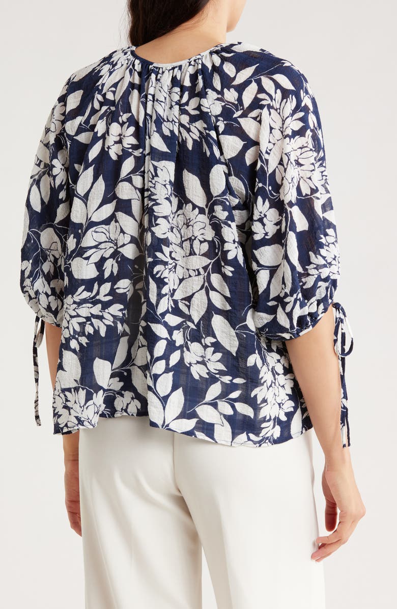 Renee C Floral Tie Sleeve Top, Alternate, color, Navy/ White