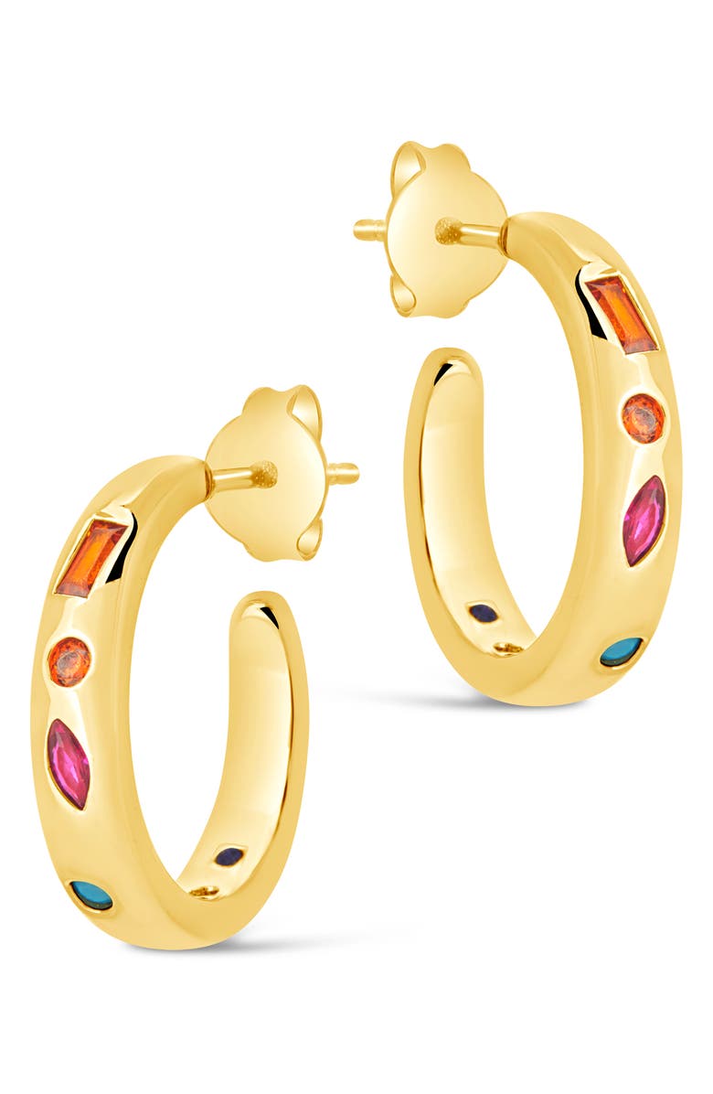 Sterling Forever Rainbow CZ Studded Hoop Earrings, Alternate, color, 