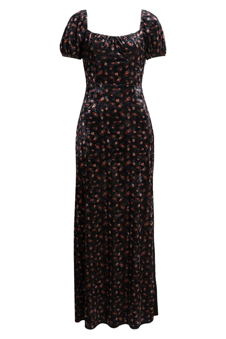 Jillian Floral Cap Sleeve Gown, Alternate, color, BLACK FLORAL