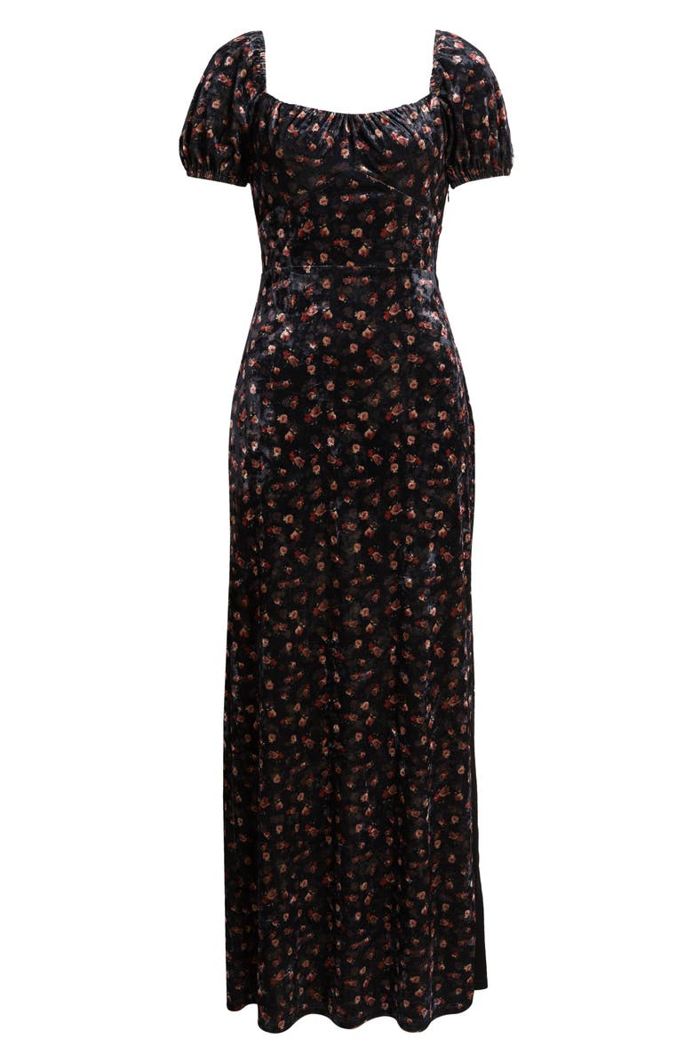 Lulus Jillian Floral Cap Sleeve Gown, Alternate, color, Black Floral
