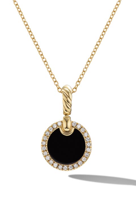 Petite DY Elements® Pendant Necklace in 18K Yellow Gold with Black Onyx and Pavé Diamonds
