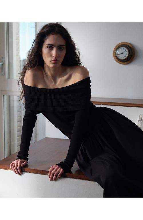 Shop Mango Off The Shoulder Long Sleeve Maxi Dress In Black